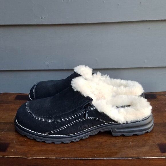 UGG Australia Black Hampton Suede Sheepskin Side Zip Clog Mule Slipper Size 7 - Picture 14 of 14